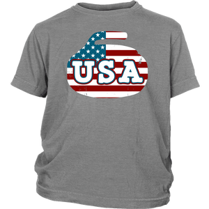 RobustCreative-Vintage USA Curling American Flag Curling Stone Classic Youth Shirt