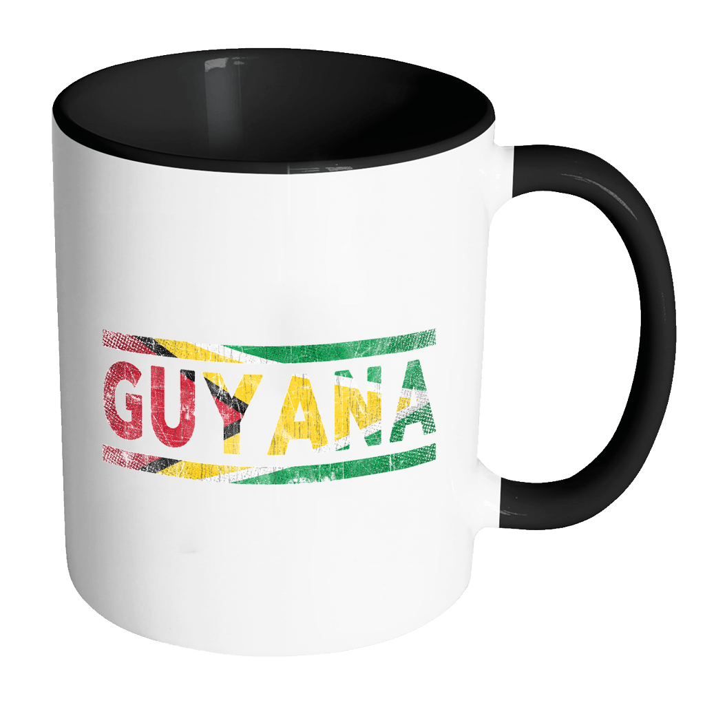 RobustCreative-Retro Vintage Flag Guyanese Guyana 11oz Black & White Coffee Mug ~ Both Sides Printed