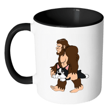 Load image into Gallery viewer, RobustCreative-Bigfoot Sasquatch Carrying Boston Terrier - Robust Creative Believes Aparel - No Yeti Humanoid Monster - 11oz Black &amp; White Funny Coffee Mug Women Men Friends Gift ~ Both Sides Printed
