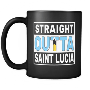 RobustCreative-Straight Outta Saint Lucia - Saint Lucian Flag 11oz Funny Black Coffee Mug - Independence Day Family Heritage - Women Men Friends Gift - Both Sides Printed (Distressed)