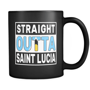 RobustCreative-Straight Outta Saint Lucia - Saint Lucian Flag 11oz Funny Black Coffee Mug - Independence Day Family Heritage - Women Men Friends Gift - Both Sides Printed (Distressed)
