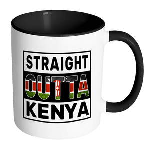 RobustCreative-Straight Outta Kenya - Kenyan Flag 11oz Funny Black & White Coffee Mug - Independence Day Family Heritage - Women Men Friends Gift - Both Sides Printed (Distressed)