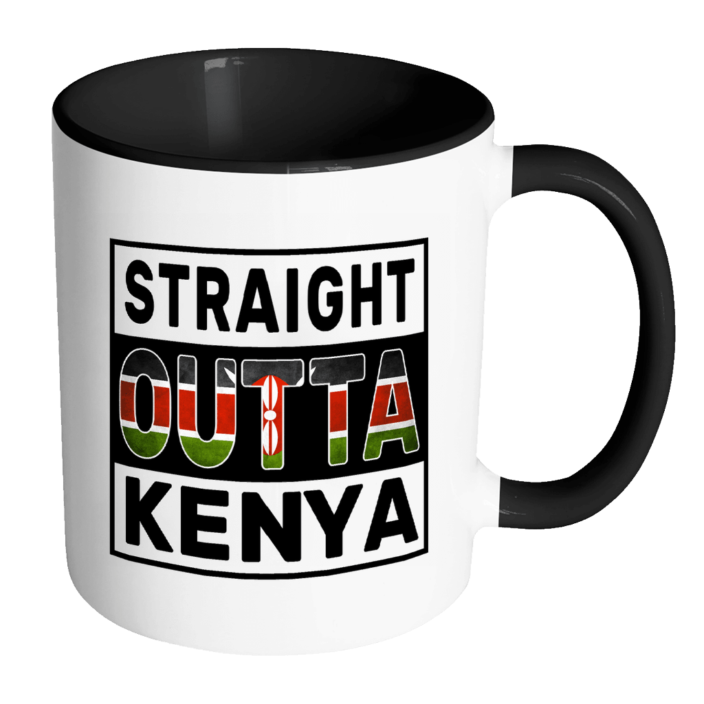 RobustCreative-Straight Outta Kenya - Kenyan Flag 11oz Funny Black & White Coffee Mug - Independence Day Family Heritage - Women Men Friends Gift - Both Sides Printed (Distressed)