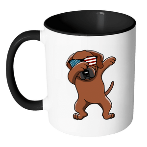 RobustCreative-Dabbing Rhodesian Ridgeback Dog America Flag - Patriotic Merica Murica Pride - 4th of July USA Independence Day - 11oz Black & White Funny Coffee Mug Women Men Friends Gift ~ Both Sides Printed