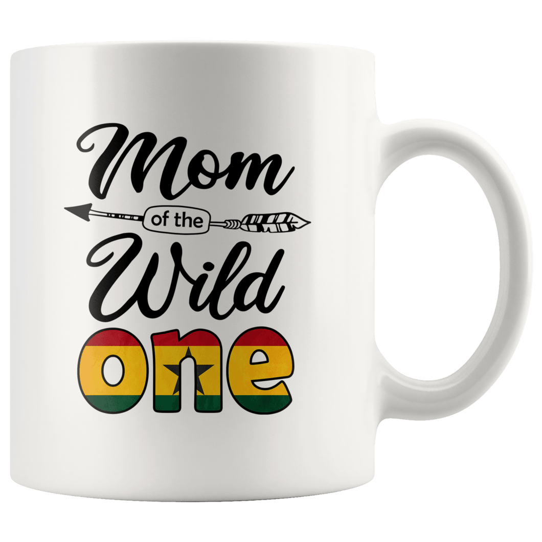 RobustCreative-Ghanaian Mom of the Wild One Birthday Ghana Flag White 11oz Mug Gift Idea