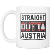 Load image into Gallery viewer, RobustCreative-Straight Outta Austria - Austrian Flag 11oz Funny White Coffee Mug - Independence Day Family Heritage - Women Men Friends Gift - Both Sides Printed (Distressed)
