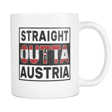 Load image into Gallery viewer, RobustCreative-Straight Outta Austria - Austrian Flag 11oz Funny White Coffee Mug - Independence Day Family Heritage - Women Men Friends Gift - Both Sides Printed (Distressed)
