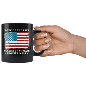RobustCreative-Home of the Free Brother In Law USA Patriot Family Flag - Military Family 11oz Black Mug Retired or Deployed support troops Gift Idea - Both Sides Printed