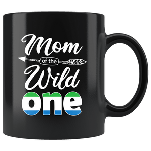 RobustCreative-Sierra Leonean Mom of the Wild One Birthday Sierra Leone Flag Black 11oz Mug Gift Idea