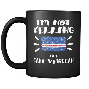 RobustCreative-I'm Not Yelling I'm Cape Verdean Flag - Cabo Verde Pride 11oz Funny Black Coffee Mug - Coworker Humor That's How We Talk - Women Men Friends Gift - Both Sides Printed (Distressed)