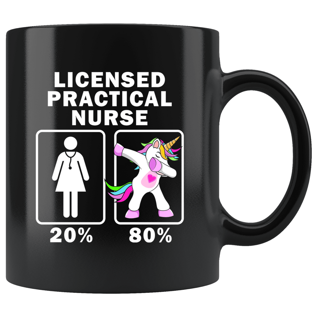 RobustCreative-Licensed Practical Nurse Dabbing Unicorn 20 80 Principle Superhero Girl Womens - 11oz Black Mug Medical Personnel Gift Idea