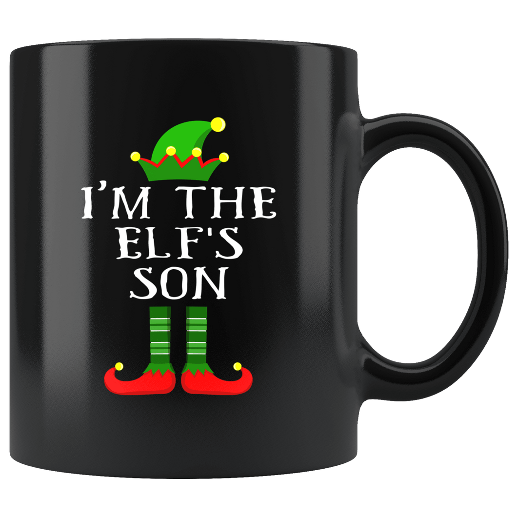 RobustCreative-Im The Son Elf Matching Family Christmas - 11oz Black Mug Christmas group green pjs costume Gift Idea