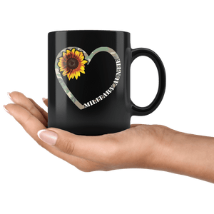 RobustCreative-Military Auntie Heart Sunflower Camo Tactical Gear - Military Family 11oz Black Mug Active Component on Duty support troops Gift Idea - Both Sides Printed