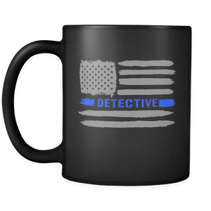 RobustCreative-Detective American Flag patriotic Trooper Cop Thin Blue Line Law Enforcement Officer 11oz Black Coffee Mug ~ Both Sides Printed
