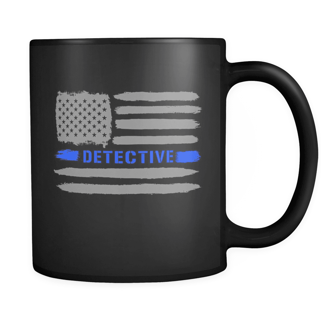 RobustCreative-Detective American Flag patriotic Trooper Cop Thin Blue Line Law Enforcement Officer 11oz Black Coffee Mug ~ Both Sides Printed