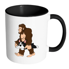 Load image into Gallery viewer, RobustCreative-Bigfoot Sasquatch Carrying Boston Terrier - I Believe I&#39;m a Believer - No Yeti Humanoid Monster - 11oz Black &amp; White Funny Coffee Mug Women Men Friends Gift ~ Both Sides Printed
