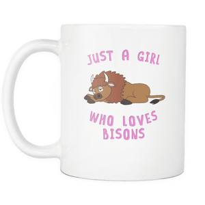 RobustCreative-Just a Girl Who Loves Bisons: white & pink Mug both sides printed Animal Spirit