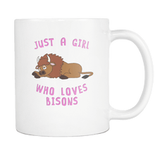 Load image into Gallery viewer, RobustCreative-Just a Girl Who Loves Bisons: white &amp; pink Mug both sides printed Animal Spirit
