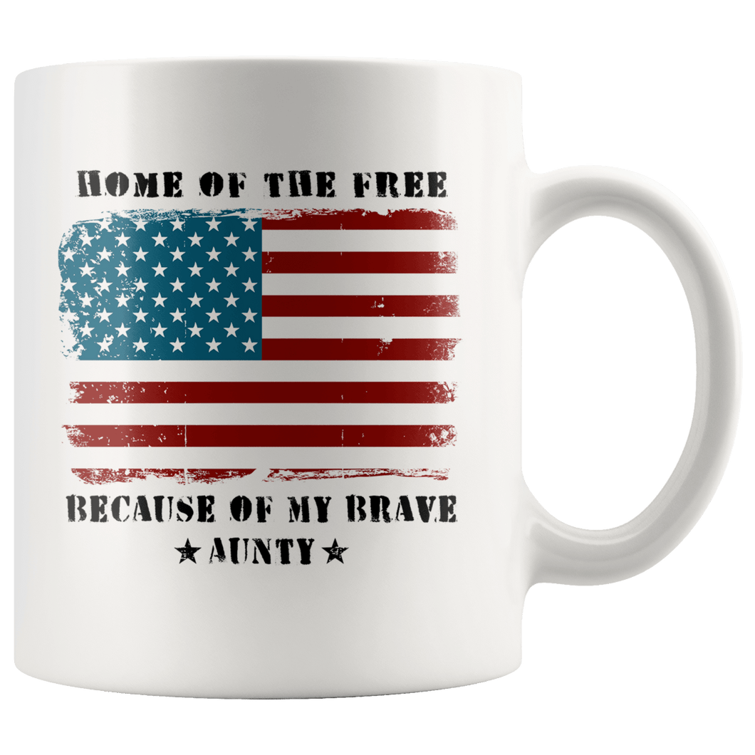 RobustCreative-Home of the Free Aunty Military Family American Flag - Military Family 11oz White Mug Retired or Deployed support troops Gift Idea - Both Sides Printed