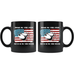 RobustCreative-Identification Tag American Flag Home of the Free Distressed - Military Family 11oz Black Mug Deployed Duty Forces support troops CONUS Gift Idea - Both Sides Printed