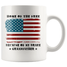 Load image into Gallery viewer, RobustCreative-Home of the Free Grandfather Military Family American Flag - Military Family 11oz White Mug Retired or Deployed support troops Gift Idea - Both Sides Printed
