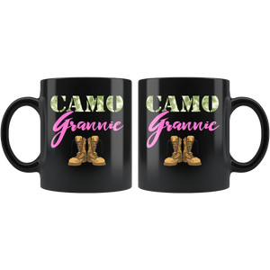 RobustCreative-Grannie Military Boots Camo Hard Charger Camouflage - Military Family 11oz Black Mug Deployed Duty Forces support troops CONUS Gift Idea - Both Sides Printed