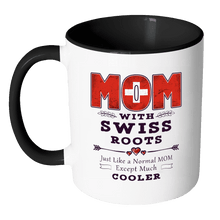 Load image into Gallery viewer, RobustCreative-Best Mom Ever with Swiss Roots - Switzerland Flag 11oz Funny Black &amp; White Coffee Mug - Mothers Day Independence Day - Women Men Friends Gift - Both Sides Printed (Distressed)
