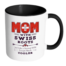 Load image into Gallery viewer, RobustCreative-Best Mom Ever with Swiss Roots - Switzerland Flag 11oz Funny Black &amp; White Coffee Mug - Mothers Day Independence Day - Women Men Friends Gift - Both Sides Printed (Distressed)
