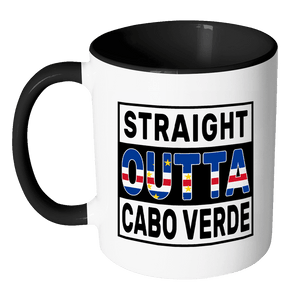RobustCreative-Straight Outta Cabo Verde - Cape Verdean Flag 11oz Funny Black & White Coffee Mug - Independence Day Family Heritage - Women Men Friends Gift - Both Sides Printed (Distressed)