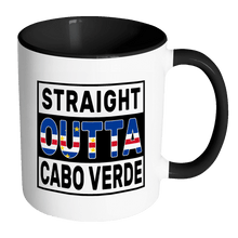 Load image into Gallery viewer, RobustCreative-Straight Outta Cabo Verde - Cape Verdean Flag 11oz Funny Black &amp; White Coffee Mug - Independence Day Family Heritage - Women Men Friends Gift - Both Sides Printed (Distressed)
