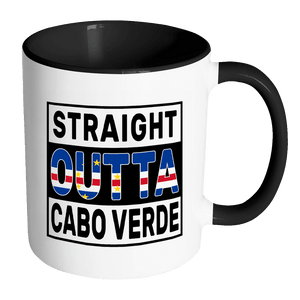 RobustCreative-Straight Outta Cabo Verde - Cape Verdean Flag 11oz Funny Black & White Coffee Mug - Independence Day Family Heritage - Women Men Friends Gift - Both Sides Printed (Distressed)