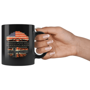 RobustCreative-Norwegian Roots American Grown Fathers Day Gift - Norwegian Pride 11oz Funny Black Coffee Mug - Real Norway Hero Flag Papa National Heritage - Friends Gift - Both Sides Printed