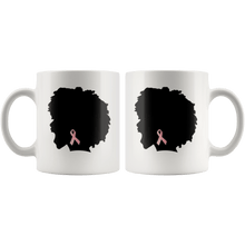 Load image into Gallery viewer, RobustCreative-Breast Cancer Awareness Afro American Screaming - Melanin Poppin&#39; 11oz Funny White Coffee Mug - Black Women Support Black Girl Magic - Friends Gift - Both Sides Printed
