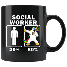 Load image into Gallery viewer, RobustCreative-Social Worker Dabbing Unicorn 80 20 Principle Graduation Gift Mens - 11oz Black Mug Medical Personnel Gift Idea
