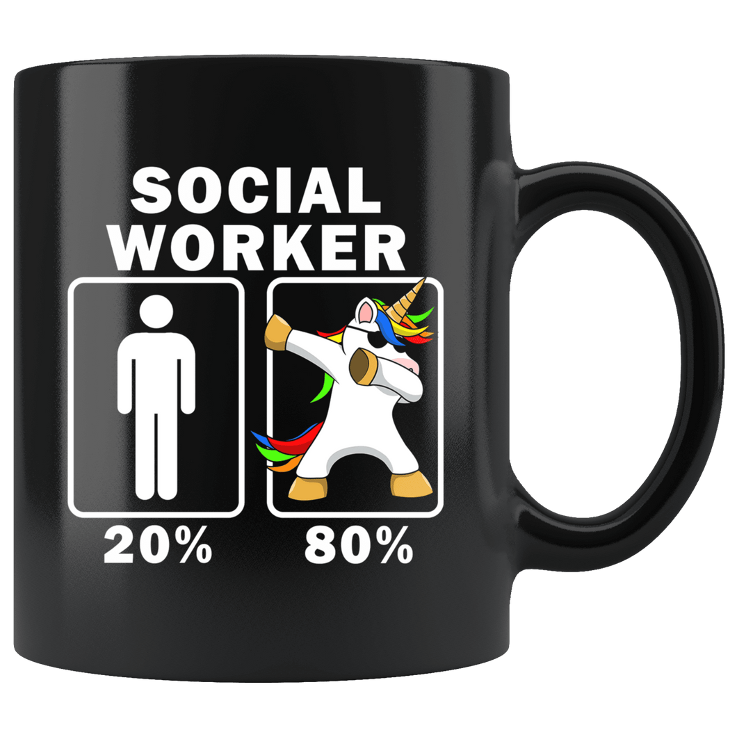 RobustCreative-Social Worker Dabbing Unicorn 80 20 Principle Graduation Gift Mens - 11oz Black Mug Medical Personnel Gift Idea