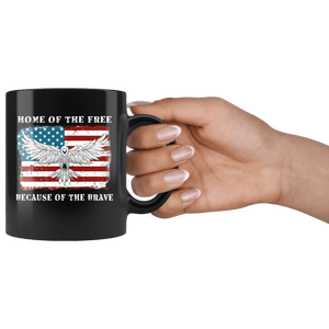 RobustCreative-Eagle Mullet American Flag Home of the Free Veterans Day - Military Family 11oz Black Mug Deployed Duty Forces support troops CONUS Gift Idea - Both Sides Printed