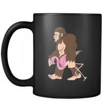 Load image into Gallery viewer, RobustCreative-Bigfoot Sasquatch Carrying Flamingo - I Believe I&#39;m a Believer - No Yeti Humanoid Monster - 11oz Black Funny Coffee Mug Women Men Friends Gift ~ Both Sides Printed
