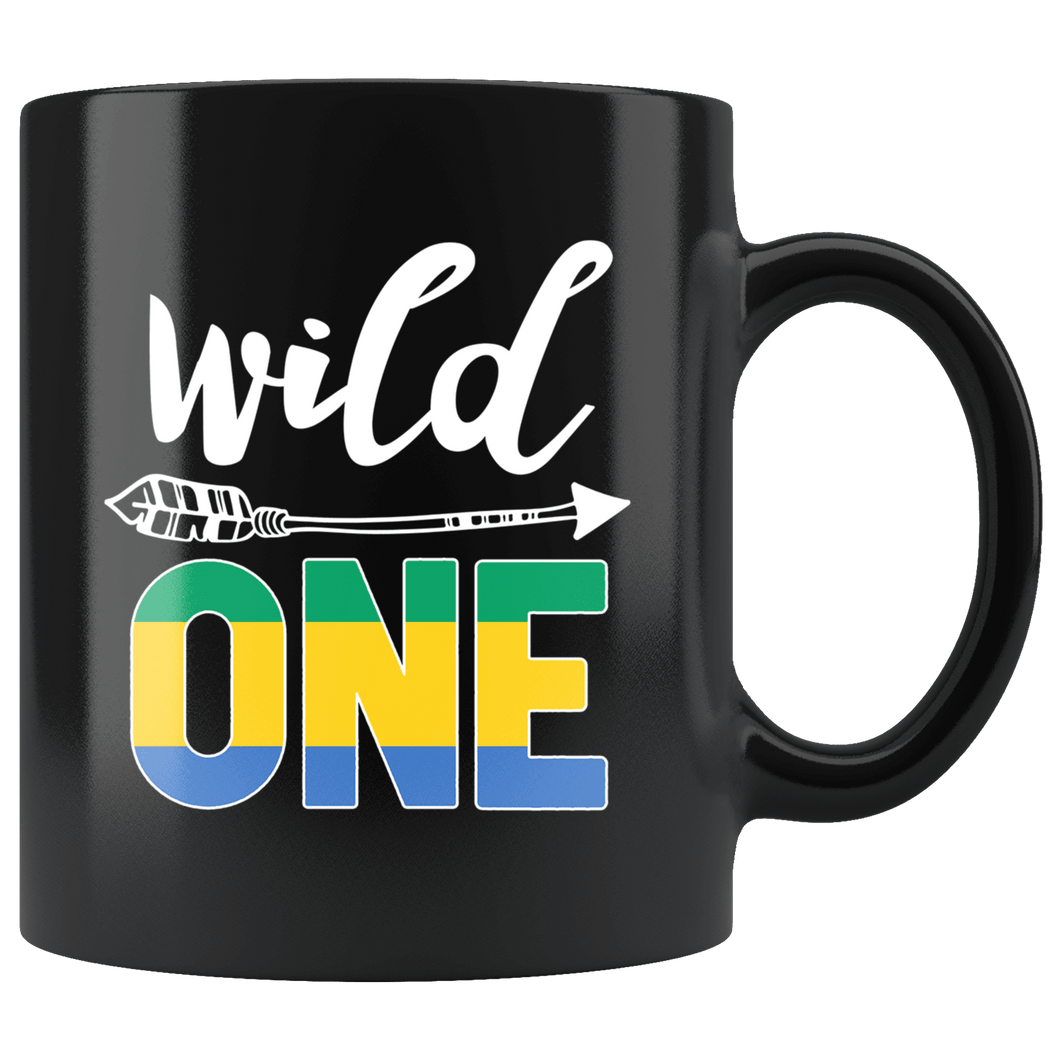 RobustCreative-Gabon Wild One Birthday Outfit 1 Gabonese Flag Black 11oz Mug Gift Idea