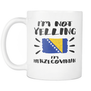 RobustCreative-I'm Not Yelling I'm Herzegovinian Flag - Herzegovina Pride 11oz Funny White Coffee Mug - Coworker Humor That's How We Talk - Women Men Friends Gift - Both Sides Printed (Distressed)