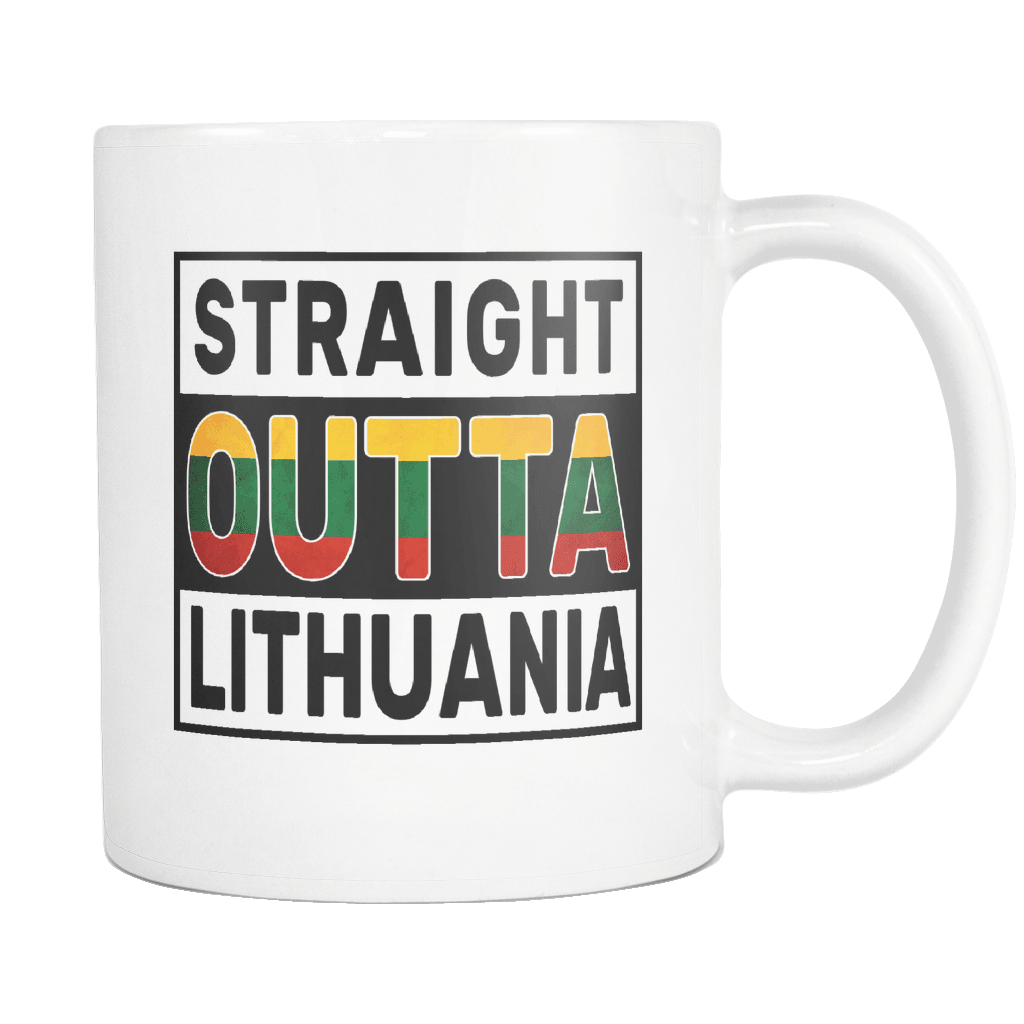 RobustCreative-Straight Outta Lithuania - Lithuanian Flag 11oz Funny White Coffee Mug - Independence Day Family Heritage - Women Men Friends Gift - Both Sides Printed (Distressed)