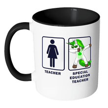Load image into Gallery viewer, RobustCreative-Special Education Teacher Dabbing Unicorn - Teacher Appreciation 11oz Funny Black &amp; White Coffee Mug - Irish Ireland First Last Day Teaching Students - Friends Gift - Both Sides Printed
