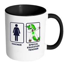 Load image into Gallery viewer, RobustCreative-Special Education Teacher Dabbing Unicorn - Teacher Appreciation 11oz Funny Black &amp; White Coffee Mug - Irish Ireland First Last Day Teaching Students - Friends Gift - Both Sides Printed
