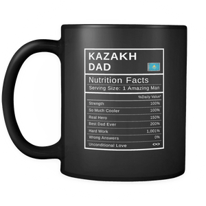 RobustCreative-Kazakh Dad, Nutrition Facts Fathers Day Hero Gift - Kazakh Pride 11oz Funny Black Coffee Mug - Real Kazakhstan Hero Papa National Heritage - Friends Gift - Both Sides Printed