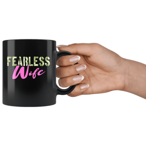 RobustCreative-Fearless Wife Camo Hard Charger Veterans Day - Military Family 11oz Black Mug Retired or Deployed support troops Gift Idea - Both Sides Printed