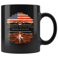 Load image into Gallery viewer, RobustCreative-Swiss Roots American Grown Fathers Day Gift - Swiss Pride 11oz Funny Black Coffee Mug - Real Switzerland Hero Flag Papa National Heritage - Friends Gift - Both Sides Printed
