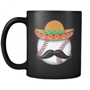 RobustCreative-Funny Baseball Mustache Mexican Sports - Cinco De Mayo Mexican Fiesta - No Siesta Mexico Party - 11oz Black Funny Coffee Mug Women Men Friends Gift ~ Both Sides Printed
