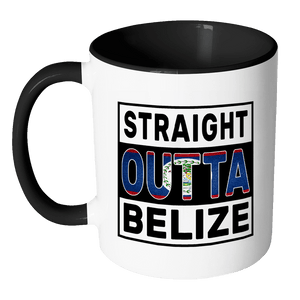 RobustCreative-Straight Outta Belize - Belizean Flag 11oz Funny Black & White Coffee Mug - Independence Day Family Heritage - Women Men Friends Gift - Both Sides Printed (Distressed)