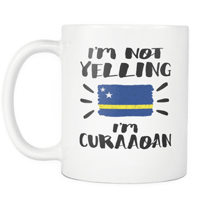 RobustCreative-I'm Not Yelling I'm Curaaoan Flag - Curacao Pride 11oz Funny White Coffee Mug - Coworker Humor That's How We Talk - Women Men Friends Gift - Both Sides Printed (Distressed)