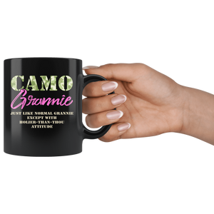 RobustCreative-Military Grannie Just Like Normal Camouflage Camo - Military Family 11oz Black Mug Deployed Duty Forces support troops CONUS Gift Idea - Both Sides Printed