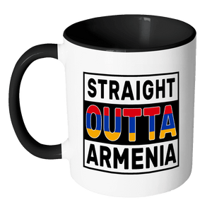 RobustCreative-Straight Outta Armenia - Armenian Flag 11oz Funny Black & White Coffee Mug - Independence Day Family Heritage - Women Men Friends Gift - Both Sides Printed (Distressed)
